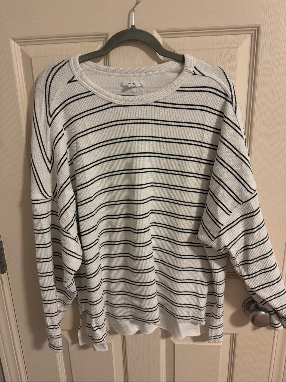 Striped White & Black Waffle Knit Sweater